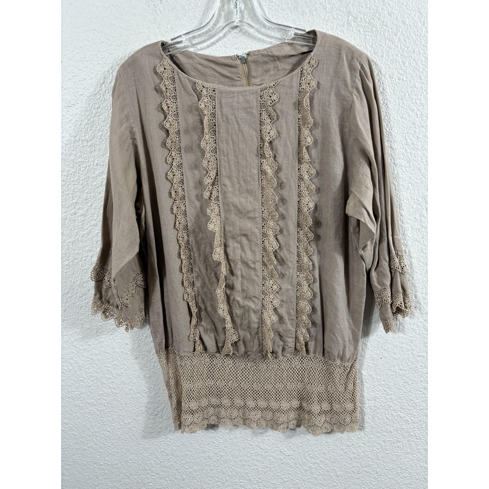Vintage Cloak Of Many Colors Shirt Womens Medium Brown Linen Lace Victorian‎